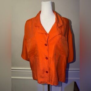 Adrianna Papell Orange Button-Up Top 100% silk
